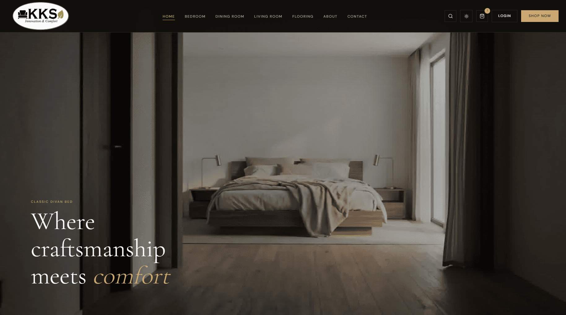 Homepage scroll-animation state with overlay text and transition effects.