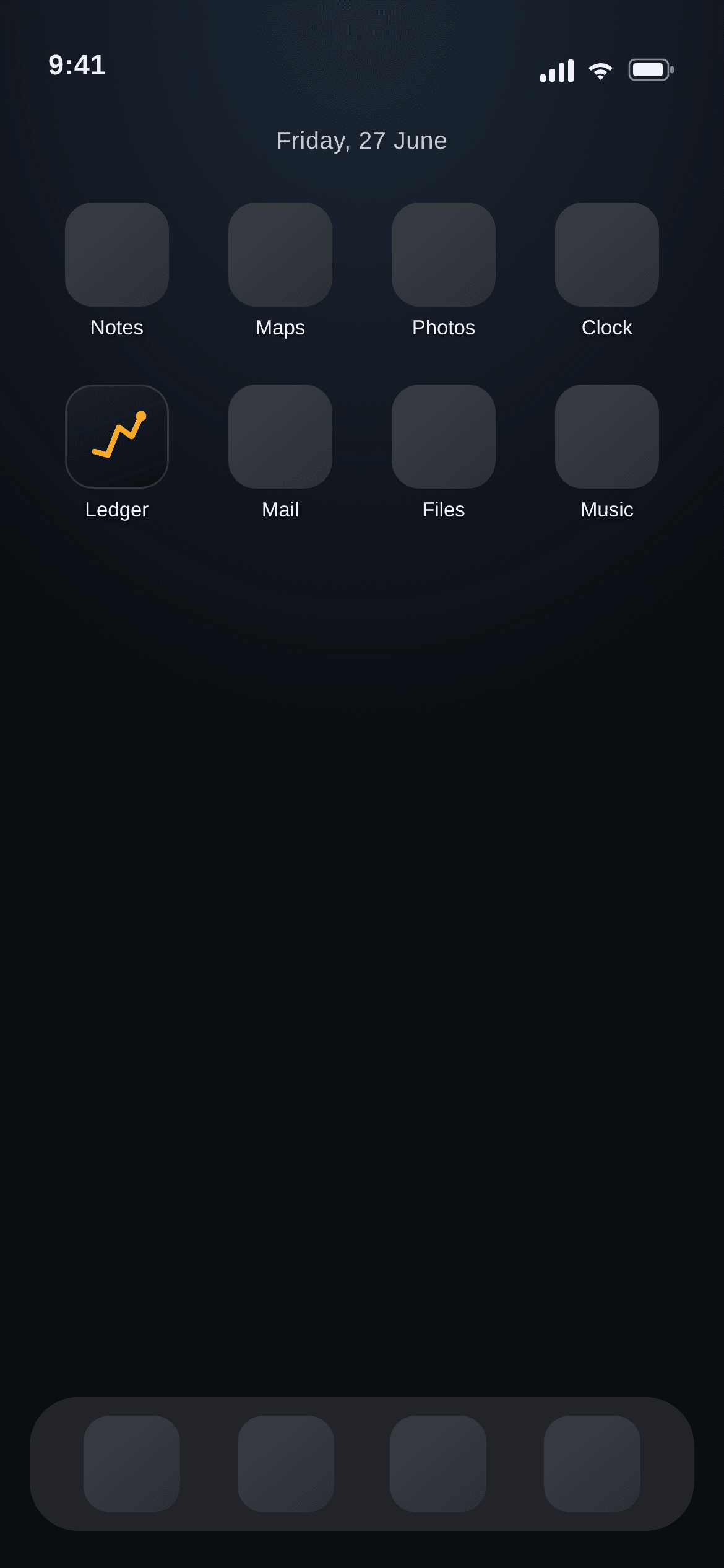 Ledger installed to the iOS home screen with its app icon.
